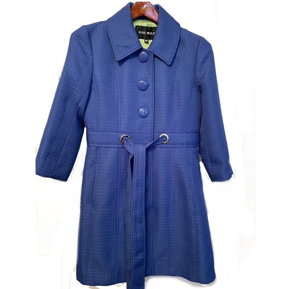Nine West Cobalt Blue HoneyComb Trench Lined Spring Coat